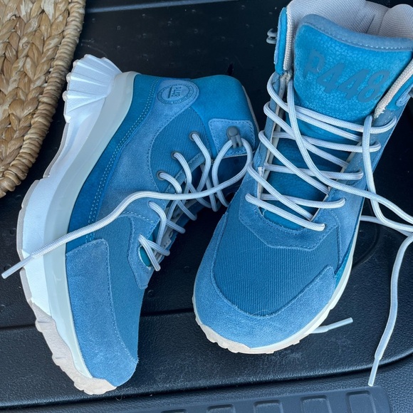 P448 size 8 Blue High-Top Sneakers fit snug - Picture 2 of 4